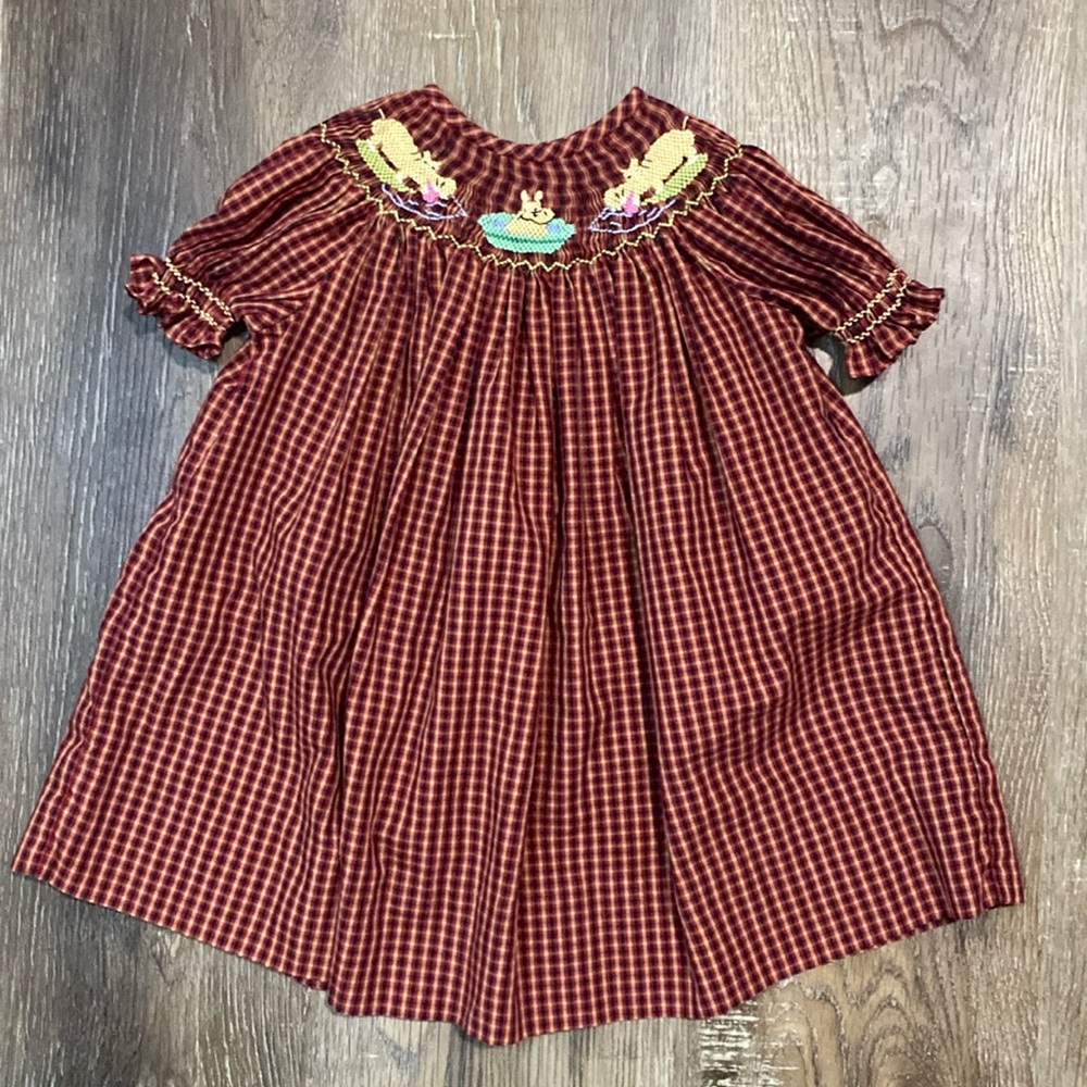 Red Smocked Gingham Hippo Bishop Dress